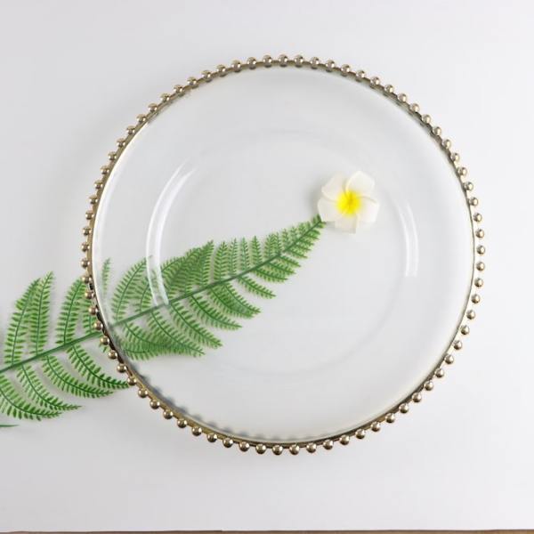 Plastic Round Charger Plates With Gold Beaded Rim