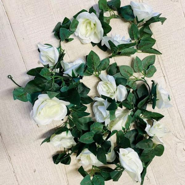 Artificial Hanging White Rose Garland
