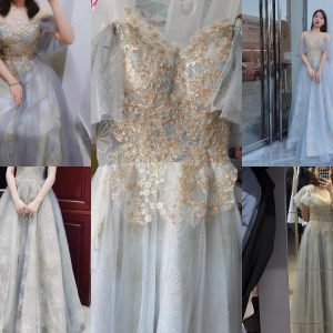 Grey Tulle Princess Evening Gowns