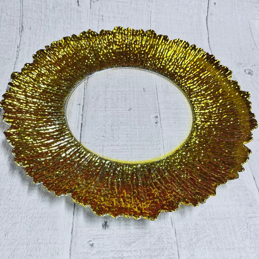 13″ Round Reef Plastic Charger Plates【Gold】