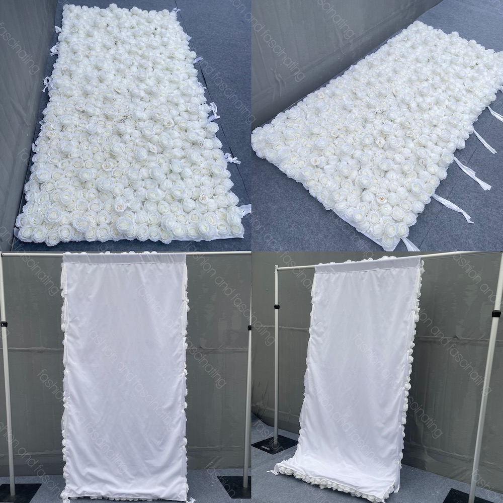 New-White｜3D Fabric Artificial Flower Wall Rolling Up Curtain Flower Wall